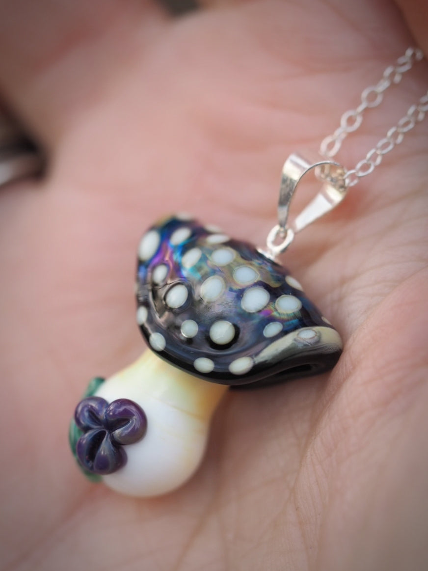 Metallic Flat-Cap Mushroom Necklace