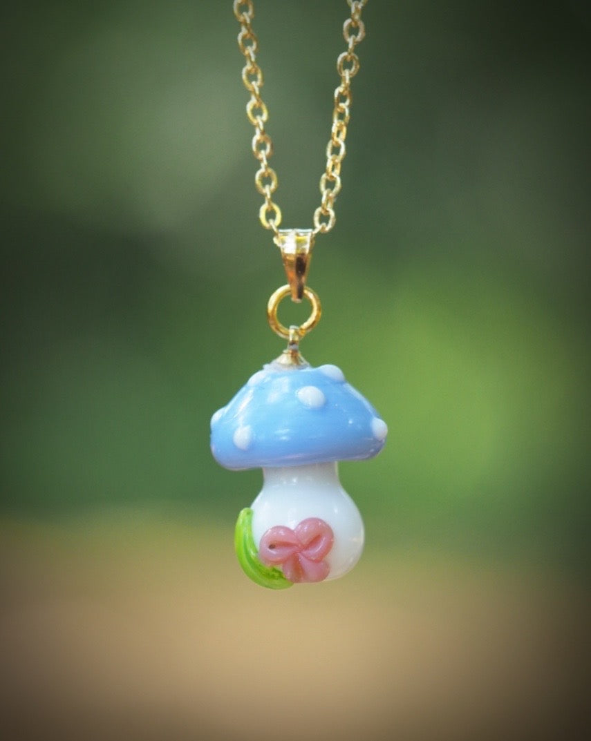 Cornflower Toadstool Charm Necklace