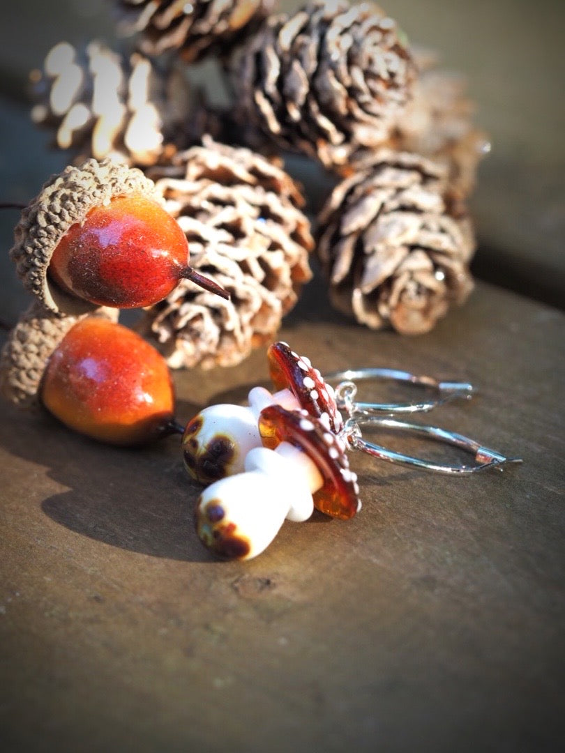 Autumn Flame Amanita Charm Hoops