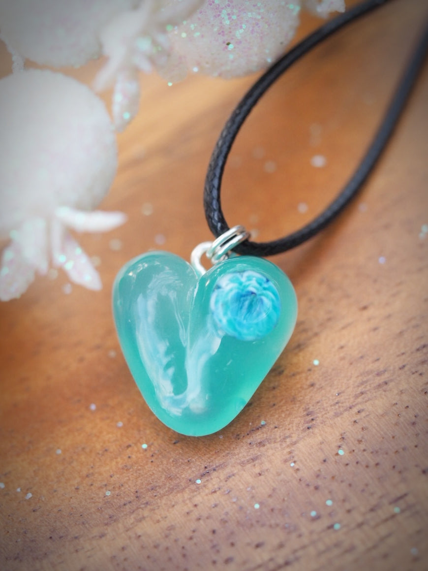 Teal Blossom Heart Necklace