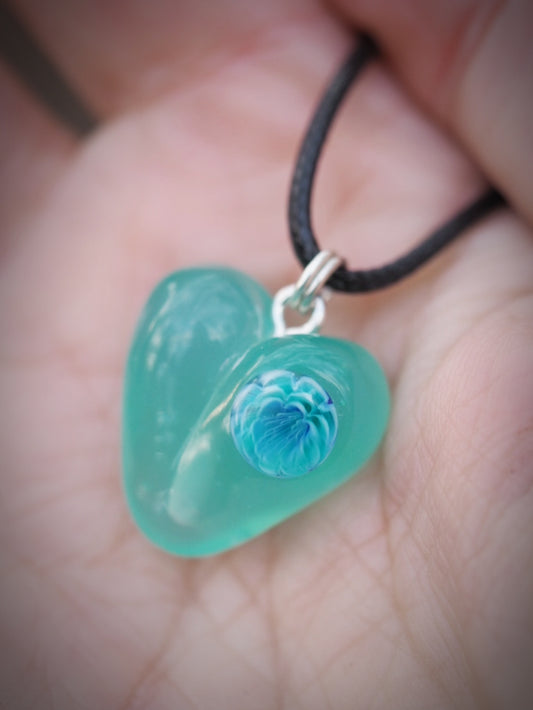Teal Blossom Heart Necklace