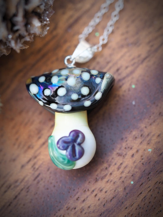 Metallic Flat-Cap Mushroom Necklace