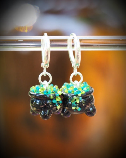 Moss & Moonlight Cauldron Charm Earrings