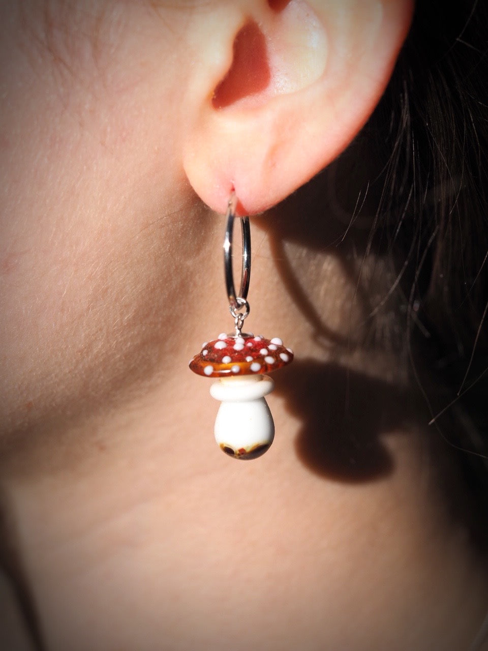 Autumn Flame Amanita Charm Hoops