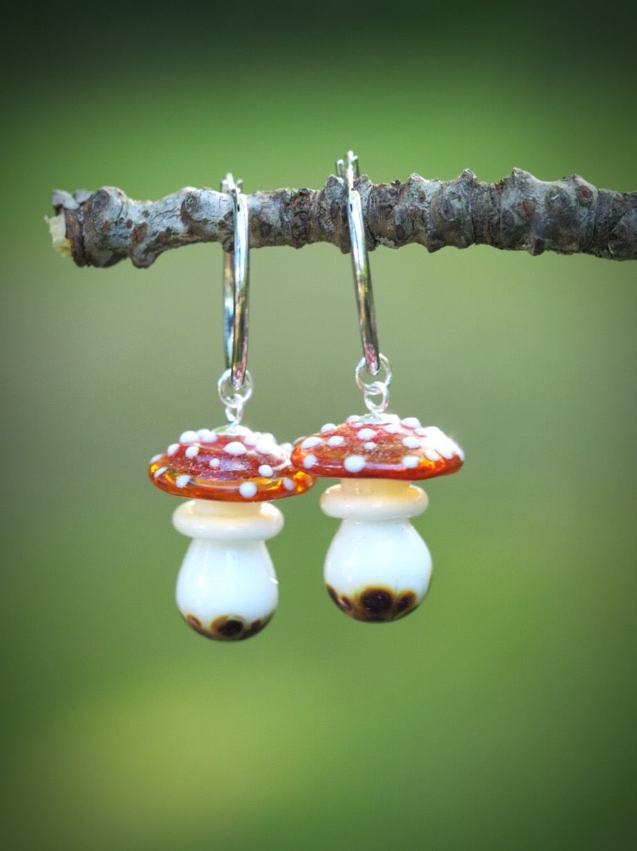 Autumn Flame Amanita Charm Hoops